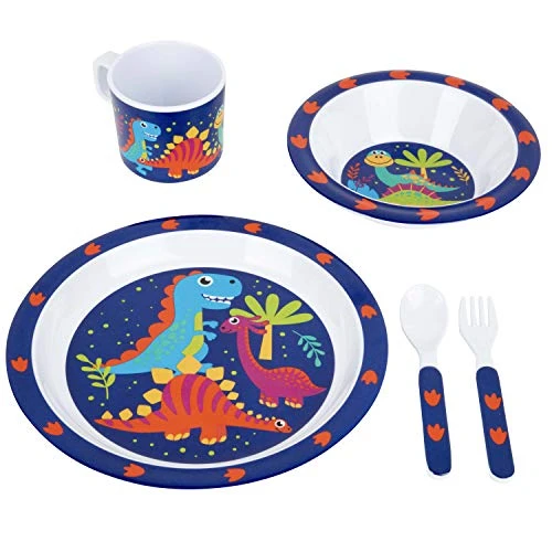 5 Pc Mealtime Baby Feeding Set For Kids And Toddlers - Includes Plate, Bowl, Cup, Fork And Spoon Utensil Flatware - Durable, Dishwasher Safe, BPA Free - Dino 2 5 Pc Mealtime Baby Feeding Set For Kids And Toddlers - Includes Plate, Bowl, Cup, Fork And Spoon Utensil Flatware - Durable, Dishwasher Safe, BPA Free - Dino - Image 2