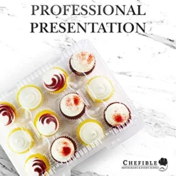 12 Compartment Cupcake Container - Set Of 4 | Plastic Disposable, Dozen Cavity, Cupcake Carrier With Secure High Top Design