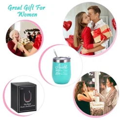 Auntie Christmas Birthday Gifts Wine Tumbler, Funny Birthday Mother's Day Gifts For Aunts From Nephew Niece, 12 Oz Auntie Sippy Cup Insulated Stainless Steel Wine Tumbler With Lid, Mint -Kitchen Island Sale 51RaaTmrg7L