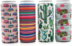 Arty Girl Kim Slim Can Coolers - Neoprene Insulated Slim Can Cooler For Tall Skinny 12oz Cans Like Truly Hard Seltzers And Red Bull - 4 Pack Camper -Kitchen Island Sale 51S7wxB58HL. AC
