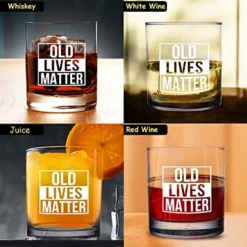 Ld Lives Matter Whiskey Scotch Glass 11 Oz- Funny Birthday Or Retirement Gift For Senior Citizens- Old Fashioned Whiskey Glasses- Classic Lowball Rocks Glass- Gag Gift For Dad, Grandpa, Made In USA -Kitchen Island Sale 51SAxDFDzpL
