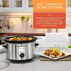MST-275XS Electric Oval Slow Cooker, Adjustable Temp, Entrees, Sauces, Stews & Dips, Dishwasher Safe Glass Lid & Crock (2 Quart, Stainless Steel)