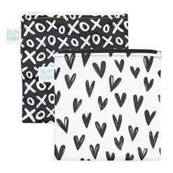 Sandwich Bag / Snack Bag, Reusable Fabric, Washable, Food Safe, BPA Free, 7x7 - Hearts & XOXO (Pack Of 2)