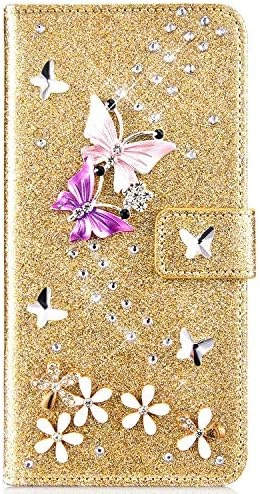 Compatible With Samsung Galaxy Note 9 Case Glitter Shiny Butterfly Rhinestone Floral Pu Leather Diamond Flash Bling Wallet Strap Case With Card Holder Magnetic Stand Flip Cover Case,Gold 6 Compatible With Samsung Galaxy Note 9 Case Glitter Shiny Butterfly Rhinestone Floral Pu Leather Diamond Flash Bling Wallet Strap Case With Card Holder Magnetic Stand Flip Cover Case,Gold - Image 6