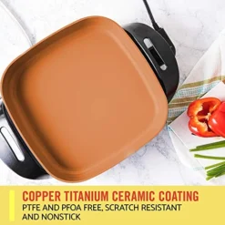 Bella Electric Ceramic Titanium Skillet, Glass Lid Included, 12" X 12", Copper/Black & Electric Griddle W Warming Tray, Healthy-Eco Non-stick Coating, Hassle-Free Clean Up, 10" X 18", Copper/Black -Kitchen Island Sale 51SwNL5WyWL