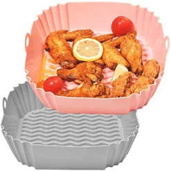 2-Pack Air Fryer Square Silicone Liners Basket, 8 Inch For 4 To 7QT Silicone Air Fryer，Reusable Food Safe Easy Clean Non Stick Air Fryer Accessories For Oven Microwave Air Fry (Grey+Pink)