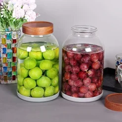 2 Pack 95 OZ Glass Jar With Screw On Lid, Large Glass Canister With Airtight Wooden Lid For Kombucha, Sun Tea, Meal Prep, Food Storage, Drinking, Overnight Oats, Dry Food, Spices, Salads, Yogurt -Kitchen Island Sale 51T2VvMWubL