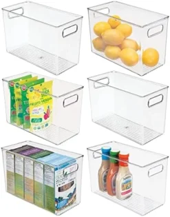 Plastic Stackable Small Organizing Bin Kitchen Pantry Cabinet, Refrigerator, Freezer Food Organization Storage Bins With Handles, Drawer Container Organizer, Ligne Collection, 6 Pack - White -Kitchen Island Sale 51THhMBxeML. AC