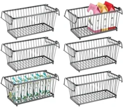 Household Stackable Metal Wire Storage Organizer Bin Basket With Built-In Handles For Kitchen Cabinets, Pantry, Closets, Bedrooms, Bathrooms - 12.5" Wide, 6 Pack - Graphite Gray -Kitchen Island Sale 51TRvAbNwyL. AC