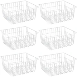 15.2" Metal Wire Baskets For Organizing 6 Pack, Household Pantry Storage Freezer Organizer Bins With Handles, Freezer Baskets For Upright Freezer, Refrigerators, Kitchen Cabinets, White