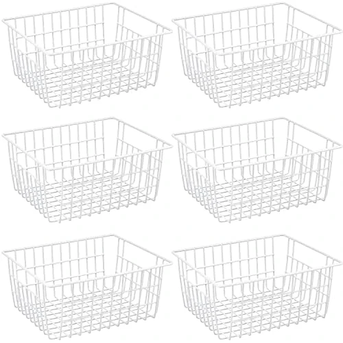 15.2" Metal Wire Baskets For Organizing 6 Pack, Household Pantry Storage Freezer Organizer Bins With Handles, Freezer Baskets For Upright Freezer, Refrigerators, Kitchen Cabinets, White 1 15.2" Metal Wire Baskets For Organizing 6 Pack, Household Pantry Storage Freezer Organizer Bins With Handles, Freezer Baskets For Upright Freezer, Refrigerators, Kitchen Cabinets, White