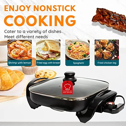 Onstick Electric Skillet 12 Inch Electric Fryer With 2 Layers Of Non-Stick Coating, Adjustable Temperature Control, Heat-Resistant Handle. 4 Onstick Electric Skillet 12 Inch Electric Fryer With 2 Layers Of Non-Stick Coating, Adjustable Temperature Control, Heat-Resistant Handle. - Image 4