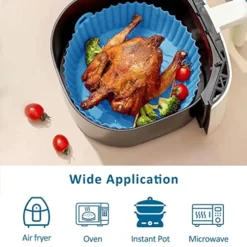 YCQQPRO Silicone Air Fryer Liner, 9.5inch Reusable Air Fryer Silicone Basket, Heat Resistant Easy Cleaning Air Fryers Silicone Pot For 6QT Or Bigger Air Fryer Oven Acessories (2 Pack, Blue & Grey) -Kitchen Island Sale 51Tf4nDG8DL