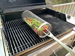 Versatile Rolling Grill Basket - Stainless Steel Wire Mesh Cylinder Grilling Rack With Removable Cover, Perfect For Vegetables, French Fries, Fish, And More - Portable BBQ Accessory (7.87in)