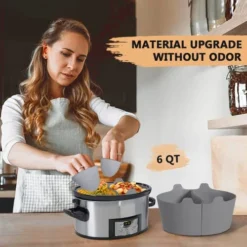 Slow Cooker Liners Fit 6/7/8QT Crockpot, Large Size Crock Pot Liners 2 In 1 Reusable & Leakproof Silicone Crockpot Liners 6-8QT Divider Slow Cooker Divider, Grey