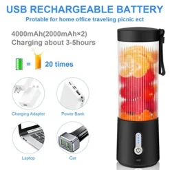 Portable Personal Size Blender - 15.2Oz USB Rechargeable 4000mAh Mini Blender | 6 Blades For Shakes And Smoothies Juicer With BPA-Free Plastic Cup | Portable Mixer For Sport Outdoor Travel Blender -Kitchen Island Sale 51ULvbAZNHL