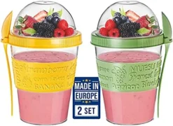 On The Go Cups For Breakfast, Take And Go Yogurt Cup With Topping Cereal Or Oatmeal Container, Colorful Set Of 2 -Kitchen Island Sale 51UYe5ZGP1L. AC