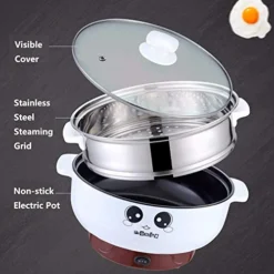 4-in-1 Multifunction Electric Skillet Non-Stick Stainless Steel Hot Pot Noodles Rice Cooker Soup Pot Portable Mini Heating Pan Cooking Fried (Diameter 20CM, 2.3L, Electric Skillet With Steam Grid) -Kitchen Island Sale 51UZj6dGHtL 1