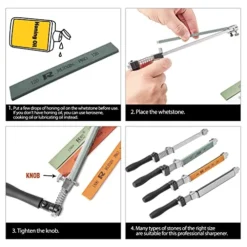 Professional Knife Sharpener With 4 Whetstones, 360° Rotation Flip Design Fixed-Angle Stainless Steel Kitchen Chef Knife Sharpening Kit Abrasive Holding System Tools -Kitchen Island Sale 51UajfxWO3L