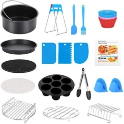 8 Inch XL Air Fryer Accessories, 19 Pcs Deep Fryer Accessories With Recipe Cookbook For Growise Phillips Cozyna Fits All 4.2QT - 5.8QT Air Fryer
