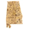 Destination Alabama State Shaped Bamboo Serving And Cutting Board, Includes Hang Tie For Wall Display