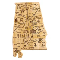 Destination Alabama State Shaped Bamboo Serving And Cutting Board, Includes Hang Tie For Wall Display