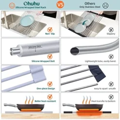 Over Sink Dish Drying Rack 17.6" L X 15.4" W Large Roll Up Drainer Foldable Rolling Mat Dryer Roll Out RV Drain - Silicone Coated Steel Multipurpose Space Saving For Kitchen Counter Anti-Slip -Kitchen Island Sale 51UwAgCHXaL