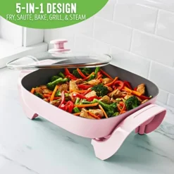 Healthy Ceramic Nonstick, 12" 5QT Square Electric Skillet With Glass Lid, Dishwasher Safe, Adjustable Temperature Control, PFAS-Free, Pink 11 Healthy Ceramic Nonstick, 12" 5QT Square Electric Skillet With Glass Lid, Dishwasher Safe, Adjustable Temperature Control, PFAS-Free, Pink -Kitchen Island Sale 51UyYNVwfLL