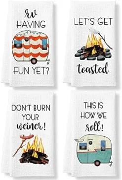 Funny Kitchen Tea Towels Foodie Housewarming Gift- Set Of 4 Dish Waffle Vegetables Towels Gift For Wedding Shower Fun Hostess Kitchen Decor Christmas New Home -Kitchen Island Sale 51V4VS6H3RS. AC