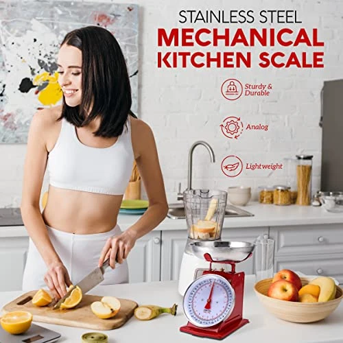 Alog Kitchen Scale Red - Mechanical Kitchen Weighing Food Scale Weighs Up To 22 Lbs, Analog Food Scale For Kitchen - Measures In Grams And Ounces - Food Weight Scale 2 Alog Kitchen Scale Red - Mechanical Kitchen Weighing Food Scale Weighs Up To 22 Lbs, Analog Food Scale For Kitchen - Measures In Grams And Ounces - Food Weight Scale - Image 2