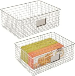 MDesign Large Steel Wire Storage Organizer Bin Baskets With Label Slot - Kitchen Pantry, Bathroom, Cabinet, Cupboard, Organizing Holder For Food, Snacks, Produce - Omaha Collection - 2 Pack - Black -Kitchen Island Sale 51VEa1bcYfL. AC