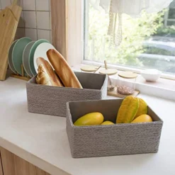 Torage Baskets Set 4 - Stackable Woven Basket Paper Rope Bin, Storage Boxes For Makeup Closet Bathroom Bedroom (Gray) -Kitchen Island Sale 51VOUAhEuLL