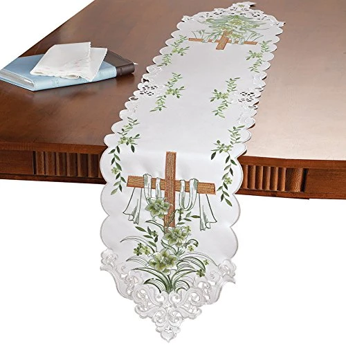 Mbroidered Lily And Cross Easter Table Linens Runner 1 Mbroidered Lily And Cross Easter Table Linens Runner
