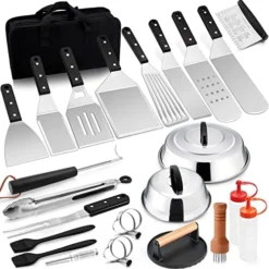 26Pcs Griddle Accessories Kit, Joyfair Flattop Grill Accessory Tools Set For Outdoor Camping BBQ, Include Melting Domes, Stainless Steel Spatula, Scraper, Cast Iron Burger Press, Storage Bag -Kitchen Island Sale 51Ve KkC6rL. AC