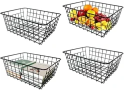 Wire Basket With Liner, 4 Pack Wire Baskets For Storage, Durable Metal Basket Organizer Storage Bin For Kitchen Cabinets, Pantry, Bathroom, Countertop, Closets (Black, 4 Liners) -Kitchen Island Sale 51VkSRfnqIL. AC