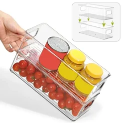 Stackable Plastic Food Storage Bin With Handles For Kitchen Pantry, Cabinet, Refrigerator, Freezer - Organizer For Fruit, Yogurt, Squeeze Pouches - BPA Free, 10" Long - 2 Pack – Clear -Kitchen Island Sale 51VlNvweppL
