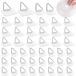 60 Pieces Invisible Adhesive Plate Hanger Wall Plate Hangers Plastic Adhesive Picture Hangers Without Nails Plate Holder Frame Hangers For Bathroom Kitchen Wall Decoration (Round&Square)