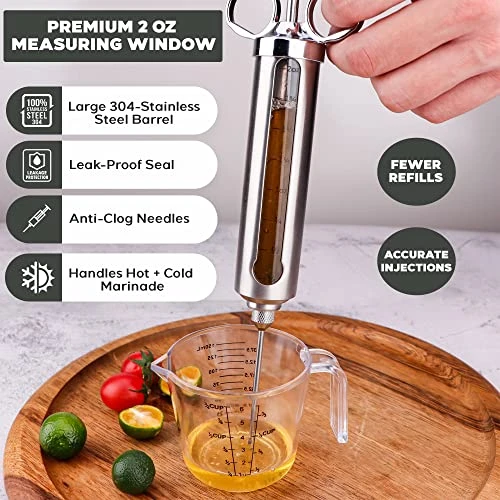 Grillin Pros Advanced Meat Injector Kit For Smoking & Grilling, Stainless Steel Large 2 Oz Syringe + Measuring Window For Cooking BBQ, Brisket, Turkey - Inject Marinade Or Seasoning For Tender Flavor 2 Grillin Pros Advanced Meat Injector Kit For Smoking & Grilling, Stainless Steel Large 2 Oz Syringe + Measuring Window For Cooking BBQ, Brisket, Turkey - Inject Marinade Or Seasoning For Tender Flavor - Image 2