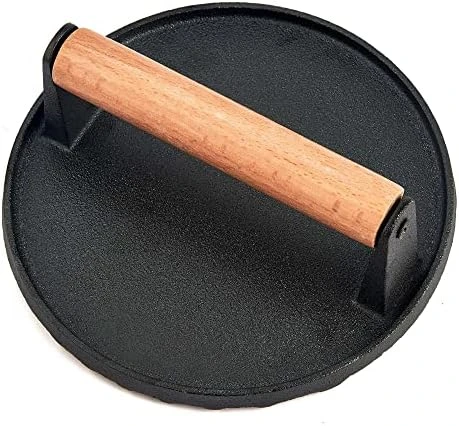 Cast Iron Burger Press, 7 Inch Round Heavy Duty Bacon Meat Steak Grill Press With Wooden Handle, Heat Proof, Rust Resistance, Griddle Accessorie Burger Smasher For BBQ Flat Top Teppanyaki 9 Cast Iron Burger Press, 7 Inch Round Heavy Duty Bacon Meat Steak Grill Press With Wooden Handle, Heat Proof, Rust Resistance, Griddle Accessorie Burger Smasher For BBQ Flat Top Teppanyaki - Image 9