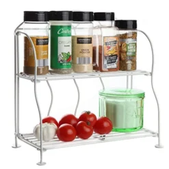 Lily's Home Metal Countertop Wire Shelf Rack, Great For Household Items, Kitchen Organizer, Bathroom Storage And More. Foldable. White (2-Tier)