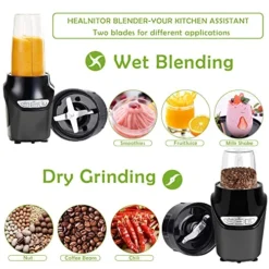 1000W Personal Bullet Blender For Shake And Smoothie, Healnitor Nutri Large Size Mixer With Blending And Grinding Blades For Kitchen, Tritan 32+15 Oz Travel Bottles For Fruits, Vegetables, Coffee, Black -Kitchen Island Sale 51WoEVohOZL