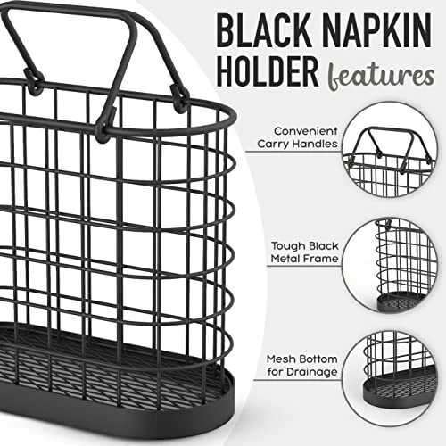 Black Napkin Holder - Vintage Napkin Holders For Kitchen Farmhouse Decor. Upright Paper Napkin Holder For Tables, Bar, Or Restaurant. Matte Black. 4 Black Napkin Holder - Vintage Napkin Holders For Kitchen Farmhouse Decor. Upright Paper Napkin Holder For Tables, Bar, Or Restaurant. Matte Black. - Image 4