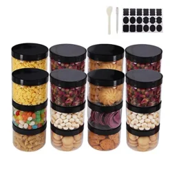 24 Pack 8 OZ Round Clear Plastic Jars With Lids, A Spatula, A Pen & Labels - BPA Free PET Container For Cosmetics, Cream, Bathroom, Kitchen, Gifts & Travel Plastic Slime Storage Jars By ZMYBCPACK