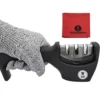 Knife Sharpeners For Steel And Ceramic Kitchen Knives - Manual Handheld System To Safely Sharpen And Hone Your Knife - Includes Cut Resistant Glove And Blade Cloth (Black)