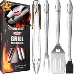 BBQ Tools Grill Tools Set - 18Inch Grilling Tools BBQ Set - Grill Accessories W/ BBQ Tongs, Spatula, Fork, Brush - Stainless Grill Kit Grilling Set - Gift Ideas BBQ Accessories, Gifts For Men