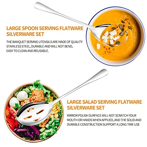 10.1-Inch 6-Piece Serving Spoons - Includes 3 Large Serving Spoons And 3 Slotted Spoons, Stainless Steel Buffet Serving Utensils,Metal Serving Spoons Set For Parties 5 10.1-Inch 6-Piece Serving Spoons - Includes 3 Large Serving Spoons And 3 Slotted Spoons, Stainless Steel Buffet Serving Utensils,Metal Serving Spoons Set For Parties - Image 5
