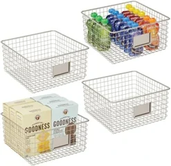 Square Steel Wired Storage Organizer Bin Baskets With Label Slot For Kitchen Pantry, Cabinet, Organizing Holder For Food, Drinks, Snacks, Produce, Omaha Collection, 4 Pack, Matte Black -Kitchen Island Sale 51Xkahmt6UL. AC