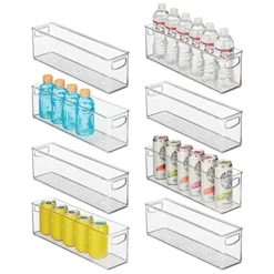 MDesign Plastic Kitchen Organizer - Storage Holder Bin With Handles For Pantry, Cupboard, Cabinet, Fridge/Freezer, Shelves, And Counter - Holds Canned Food, Snacks - Ligne Collection - 8 Pack - Clear