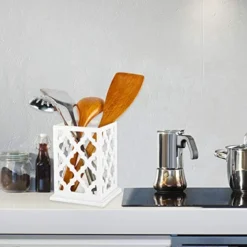 Vintage Decorative Kitchen Utensil Holder Cooking Utensil Organizer Good Gift For Cooking, White, 5.4" L X 5.4" W X7 H 13 Vintage Decorative Kitchen Utensil Holder Cooking Utensil Organizer Good Gift For Cooking, White, 5.4" L X 5.4" W X7 H -Kitchen Island Sale 51YJy3EfubL