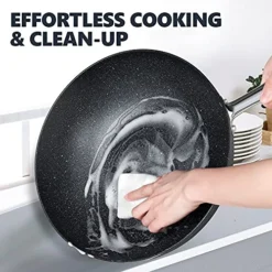 Hard Anodized Nonstick Wok With Lid, Cooking Wok Pan 12 Inch, Large Wok Pan With Flat Bottom, Induction Wok With Steamer Rack & Fry Basket, Woks And Stir Fry Pans - 5 Quart -Kitchen Island Sale 51YUKBVD4MS